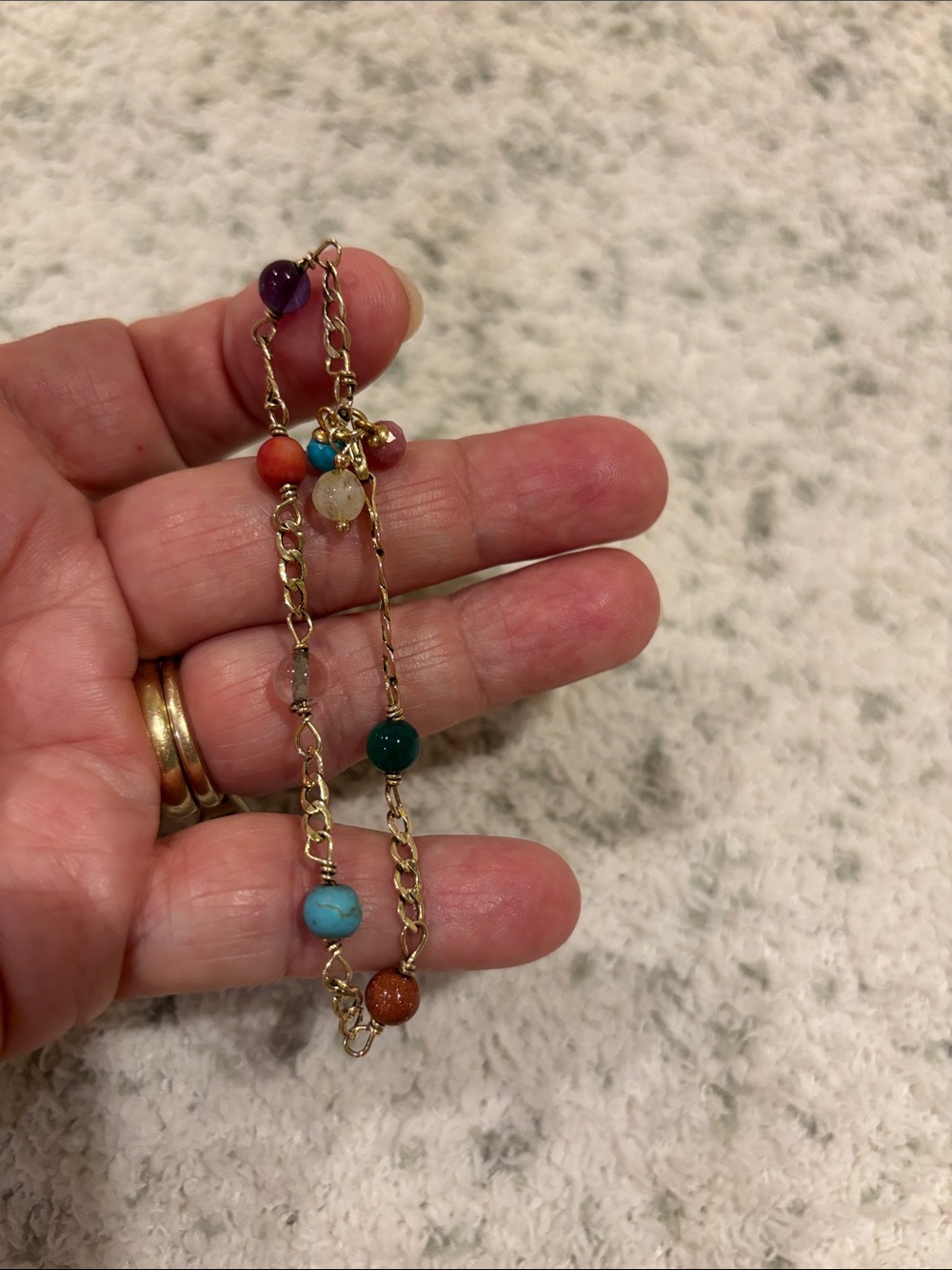 Colorful Semi Prescious Stones Beaded 14 kt Gold Chain Bracelet RS - Picture 6 of 9